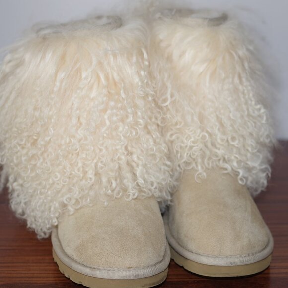 UGG Lida Mongolian Fur Cuff Natural Suede Classic Boots size 5 - Picture 3 of 14